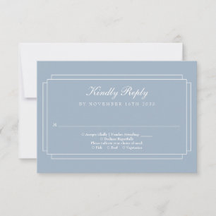 Classic Art Deco Dusty Blue Wedding RSVP Card