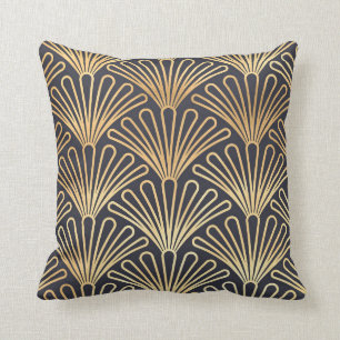 Classic Art Deco Fan Design, Golds,Grey on a Cushion