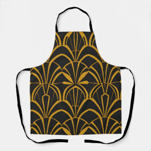 Classic Art Deco Fan Pattern Black Gold Roaring Apron