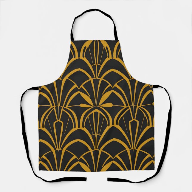 Classic Art Deco Fan Pattern Black Gold Roaring  Apron (Front)