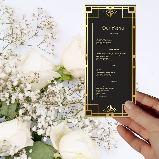 Classic Art Deco Gold on Black Vintage Dinner Menu (Creator Uploaded)