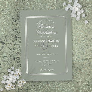 Classic Art Deco Sage Green Wedding Invitation