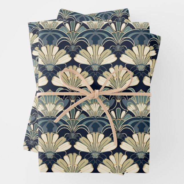 Classic Art Deco Various Sized Fan Patterned Wrapping Paper Sheet (In situ)