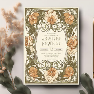 Classic Art Nouveau Floral Wedding Invitation