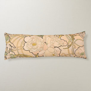 Classic Art Nouveau Peony Garden Pattern by Mucha Body Cushion