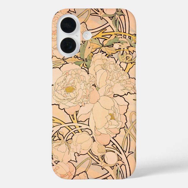 Classic Art Nouveau Peony Garden Pattern by Mucha Case-Mate iPhone Case (Back)