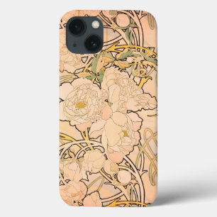 Classic Art Nouveau Peony Garden Pattern by Mucha iPhone 13 Case