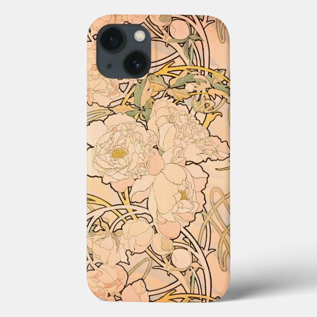 Classic Art Nouveau Peony Garden Pattern by Mucha Case-Mate iPhone Case (Back)