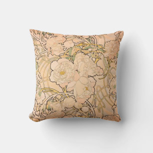 Classic Art Nouveau Peony Garden Pattern by Mucha Cushion