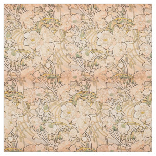 Classic Art Nouveau Peony Garden Pattern by Mucha Fabric