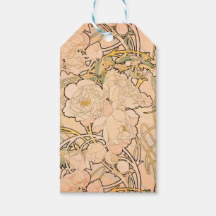 Classic Art Nouveau Peony Garden Pattern by Mucha Gift Tags