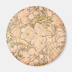 Classic Art Nouveau Peony Garden Pattern by Mucha Magnet