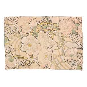 Classic Art Nouveau Peony Garden Pattern by Mucha Pillowcase