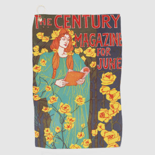 Classic Art Nouveau Teal Woman Yellow Flowers Golf Towel