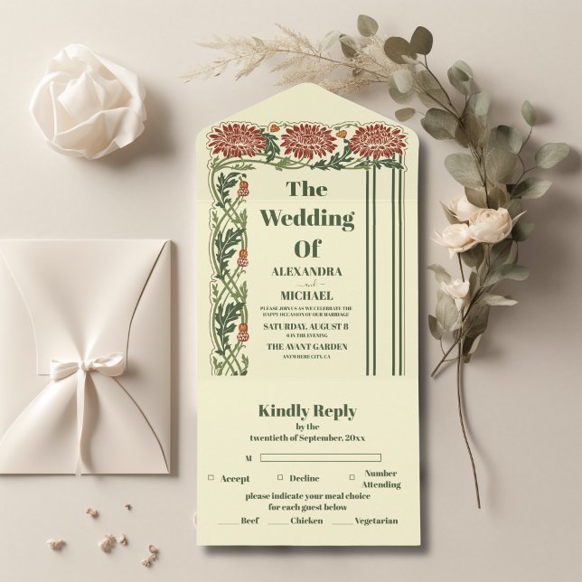 Classic  Art Nouveau Wedding All In One Invitation (Creator Uploaded)