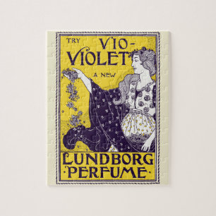 Classic Art Nouveau Woman Purple Flowers Artwork Jigsaw Puzzle