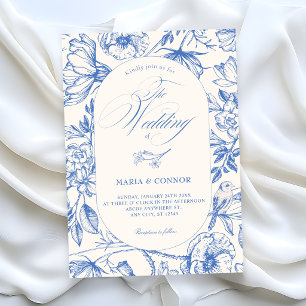 Classic artistic floral blue wedding invitation