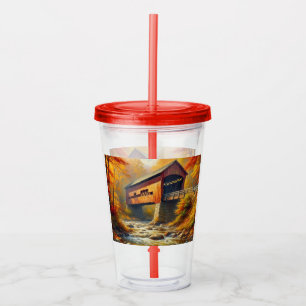 classic, autumn covered bridge acrylic tumbler