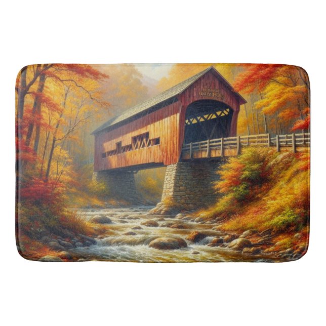 classic, autumn covered bridge bath mat (Front)