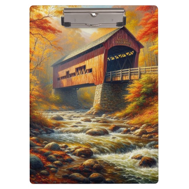 classic, autumn covered bridge clipboard (Front)