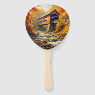 classic, autumn covered bridge hand fan