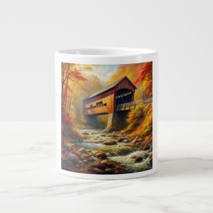 classic, autumn covered bridge large coffee mug