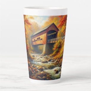 classic, autumn covered bridge latte mug