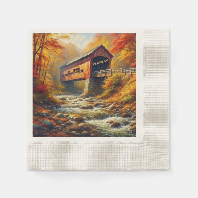 classic, autumn covered bridge napkin (Front)