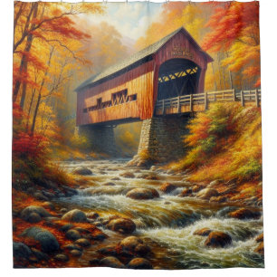 classic, autumn covered bridge shower curtain