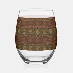 Classic Autumn/fall fair isle/colorwork patterned Stemless Wine Glass
