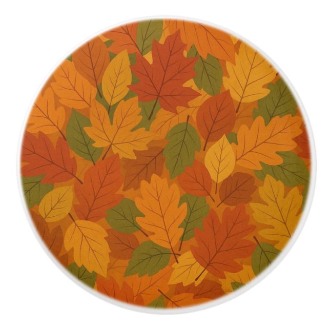Classic Autumn/fall leaves patterned  Ceramic Knob (Front)
