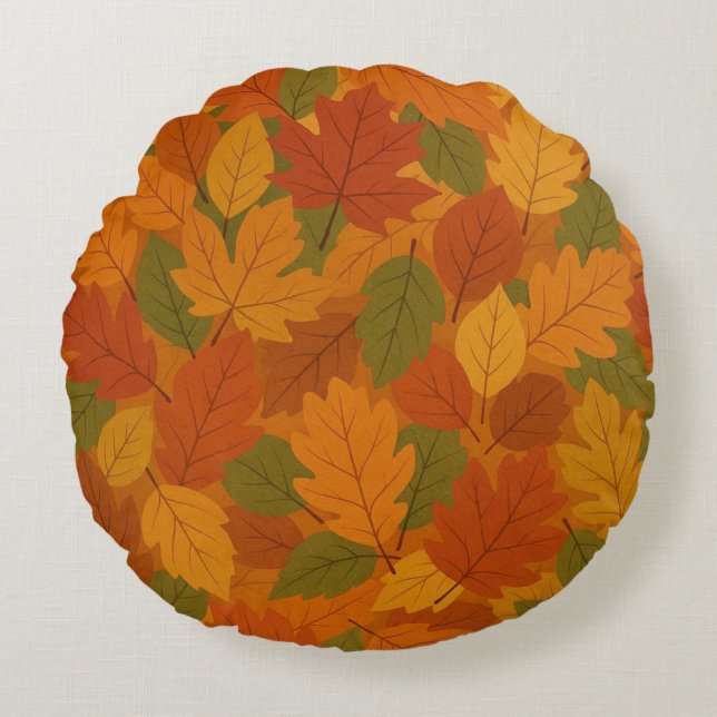 Classic Autumn/fall leaves patterned  Round Cushion (Front)