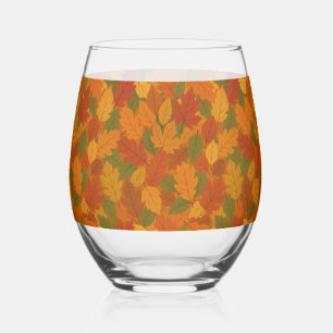 Classic Autumn/fall leaves patterned  Stemless Wine Glass
