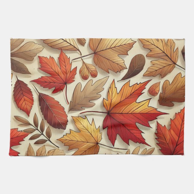 classic Autumn leaves Tea Towel (Horizontal)
