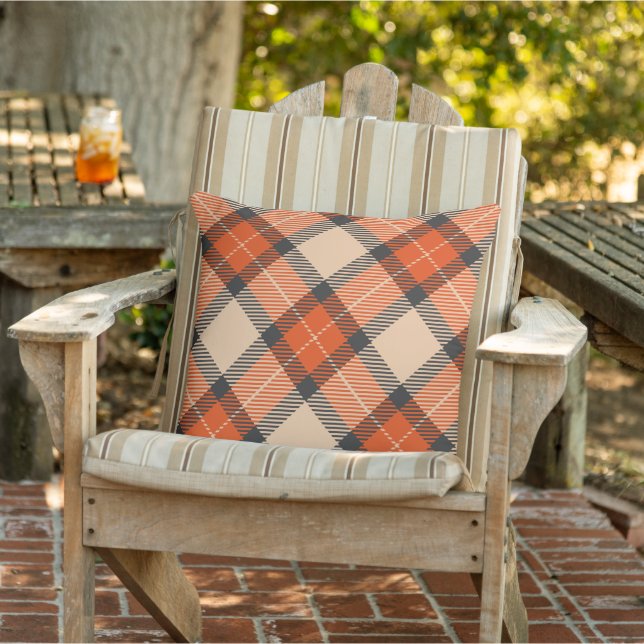 Classic Autumn Pumpkin Orange Brown Tartan Pattern Cushion (Chair)