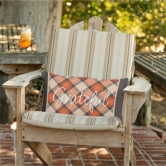 Classic Autumn Pumpkin Orange Brown Tartan Pattern Lumbar Cushion (Chair)