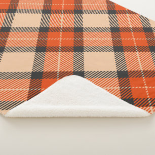 Classic Autumn Pumpkin Orange Brown Tartan Pattern Sherpa Blanket