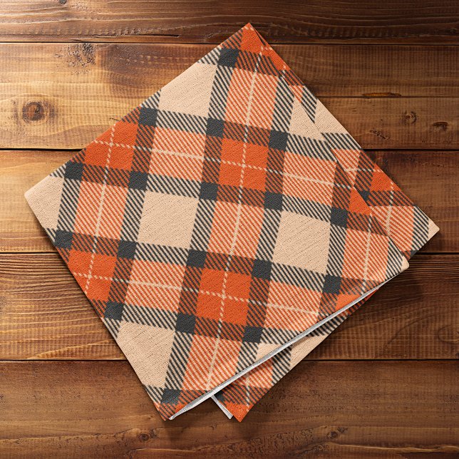 Classic Autumn Pumpkin Orange Brown Tartan Pattern Tea Towel (Creator Uploaded)