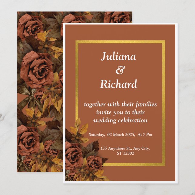  Classic Autumn Rose Wedding Invitation (Front/Back)