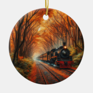 classic Autumn train Ceramic Ornament