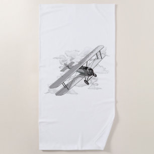 Classic Aviation Biplane Beach Towel
