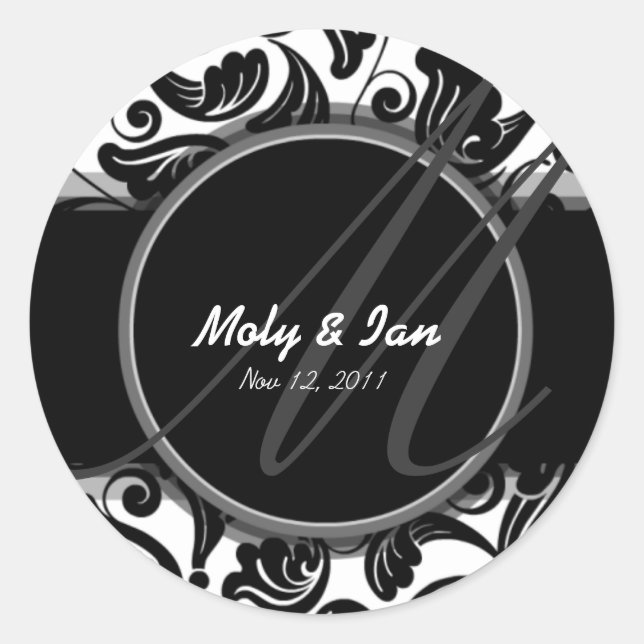 Classic B&W Save the date sticker for wedding A005 (Front)