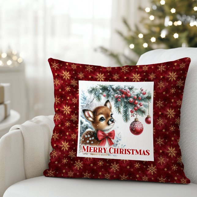 Classic Baby Fawn Snowy Forest Kids Gift Christmas Cushion (Classic Baby Fawn Snowy Forest Kids Gift Christmas Pillow

)