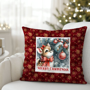 Classic Baby Fawn Winter Scene Kids Room Decor  Cushion