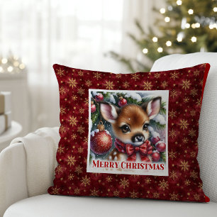 Classic Baby Fawn Winter Scene Kids Room Decor  Cushion