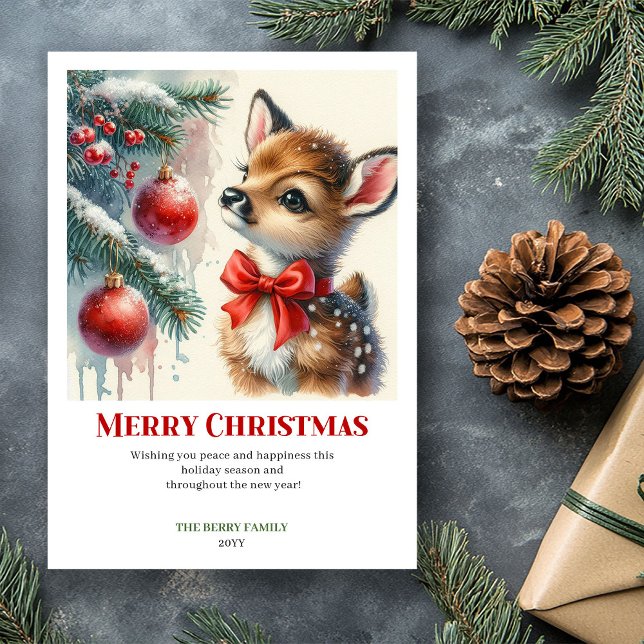 Classic Baby Fawn Winter Scene Watercolor Christma Holiday Card (Classic Baby Fawn Winter Scene Watercolor Christmas Card

)