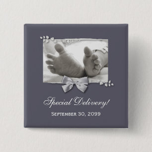 Classic Baby Feet Elegant Birth Announcement 15 Cm Square Badge