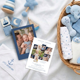 Classic Baby First Birthday Blue Collage LPM26 Invitation