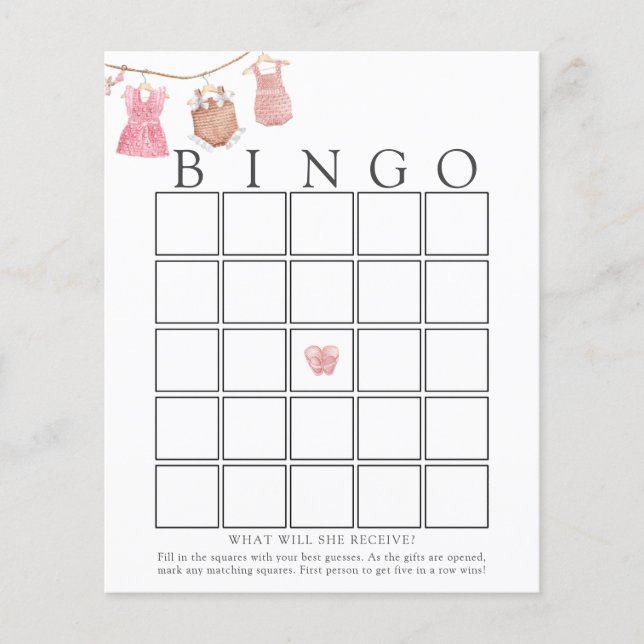 Classic Baby Girl Baby Bingo Game Card (Front)