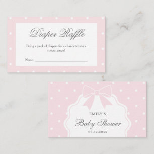 Classic Baby Pink Bow Baby Shower Diaper Raffle Enclosure Card